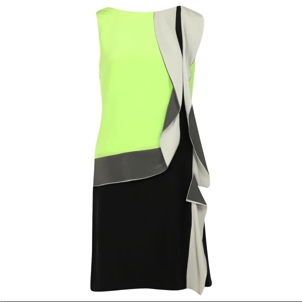 Diane Von Furstenberg Shizuka Ruffled Dress in Neon Green Silk size 4 small